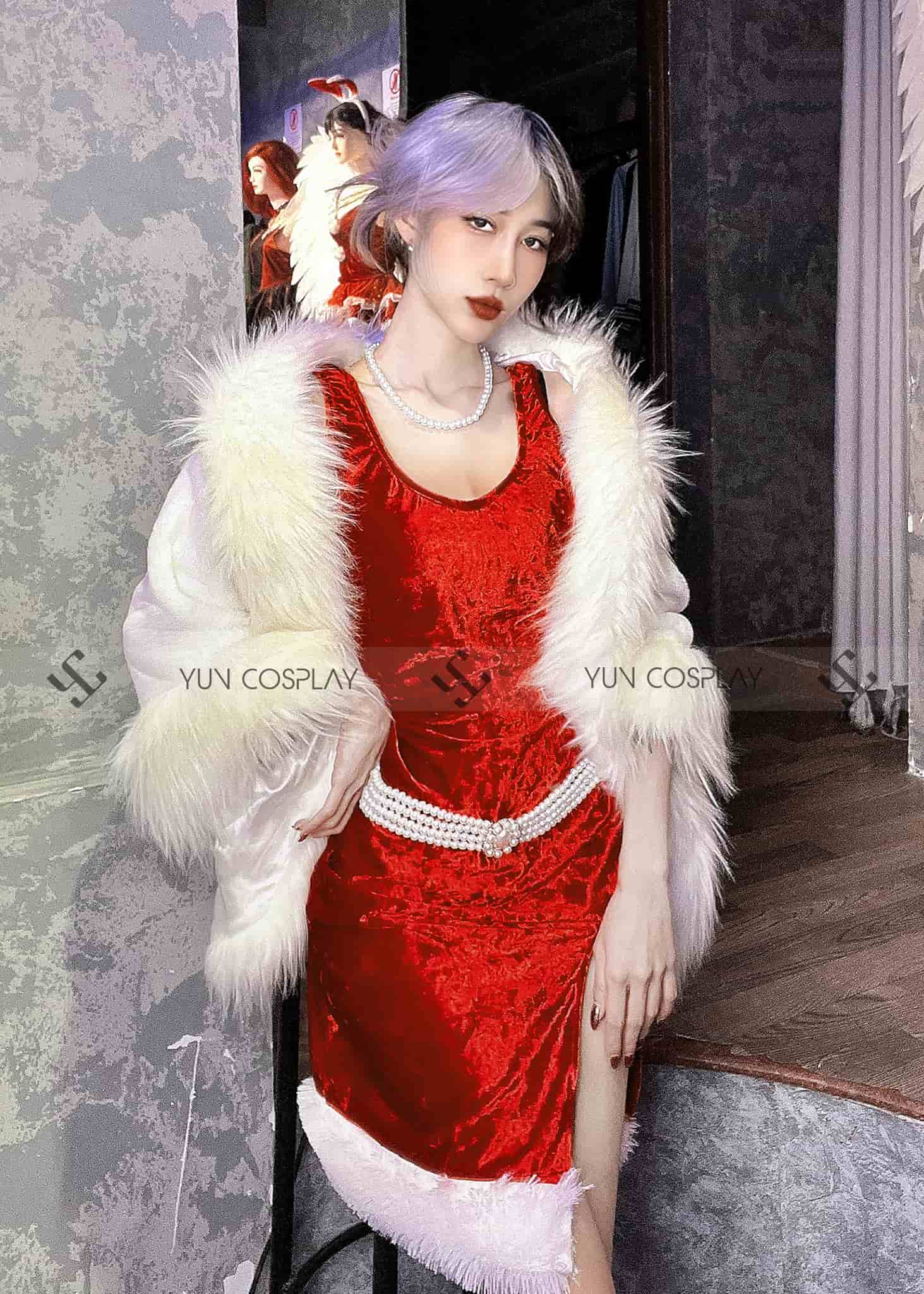Váy noel đơn giản áo choàng lông – N16