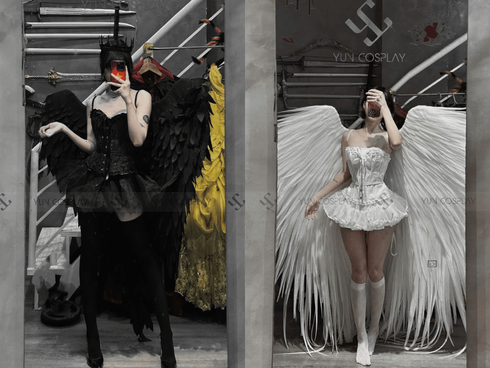 Hoá trang Halloween theo cặp đôi ấn tượng nhất 2025 7 hoa-trang-Black-Swan-va-White-Swan-concept-thien-ac-halloween-yun-cosplay