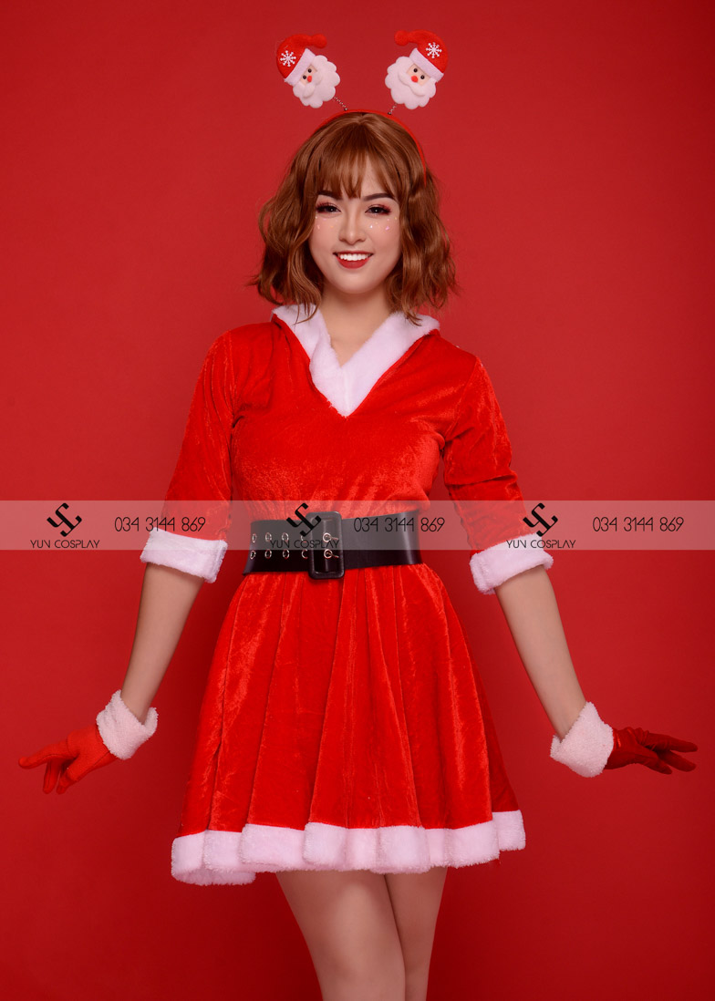 Váy noel cổ V màu đỏ – N04 (thanh lý 150k)