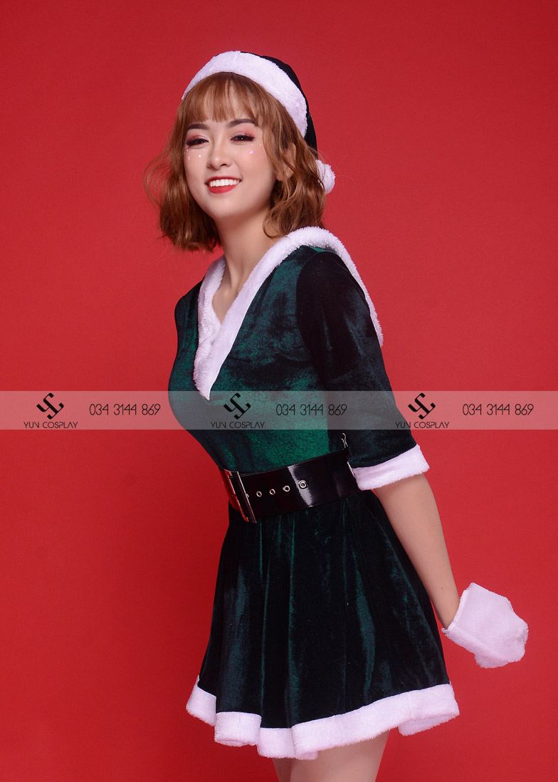 Váy noel cổ V màu xanh – N05 (thanh lý 150k)