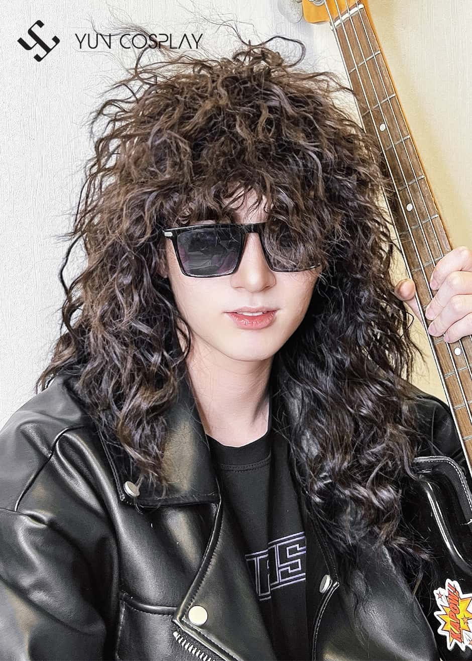Tóc giả rocker thập niên cho nam – nâu xù