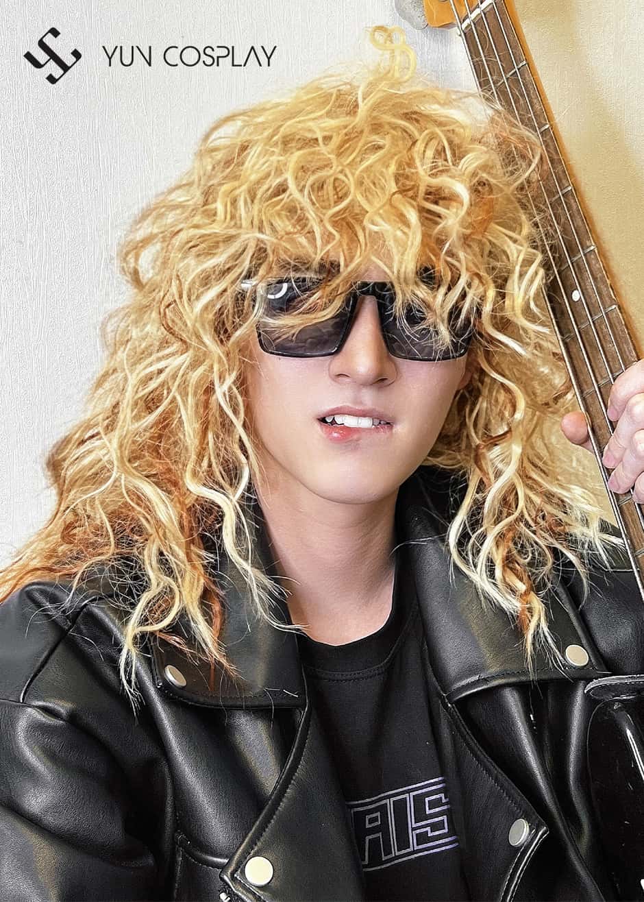 Tóc giả rocker thập niên cho nam – vàng xù