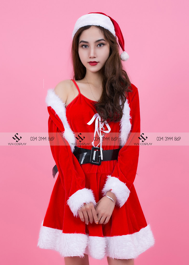 Váy noel hai dây khoác lông – N23
